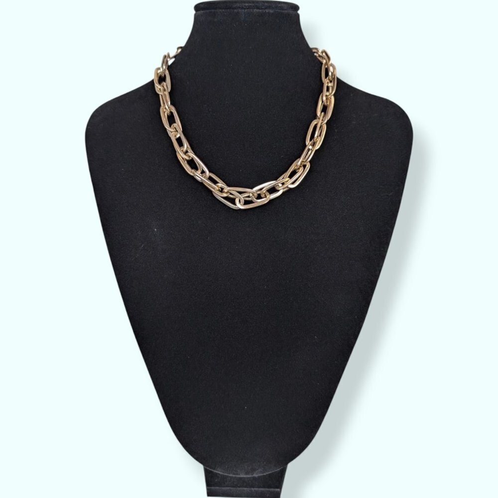 Gold Tone Metal Double Link Chain Necklace